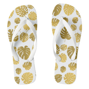 Modern Goud Monstera Tropische Bladeren Patroon Teenslippers