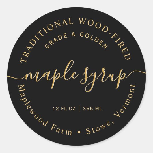 Modern Goud op Black Maple Syrup Label (Voorkant)