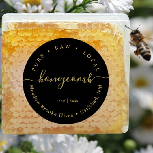 Modern Goud op Zwart Script Honeycomb Label