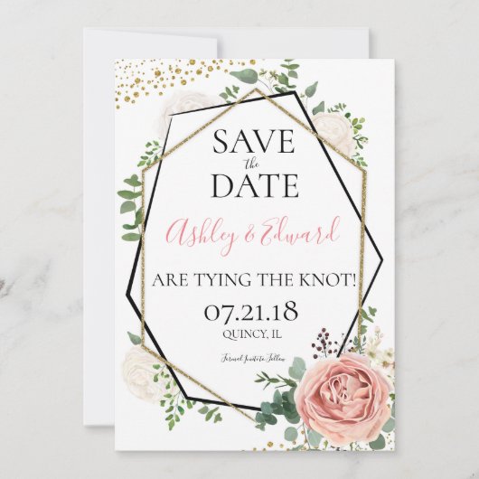 Modern Goud Roze Geometrisch Save the Date (Voorkant)