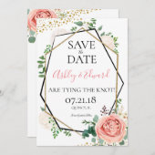 Modern Goud Roze Geometrisch Save the Date (Voorkant / Achterkant)