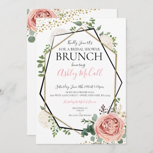 Modern Goud Roze Geometrisch Vrijgezellenfeest Inv Kaart (Voorkant / Achterkant)