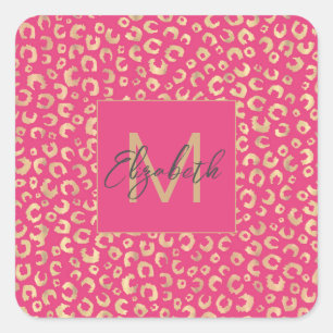 Modern goud roze luipaard print patroon vierkante sticker
