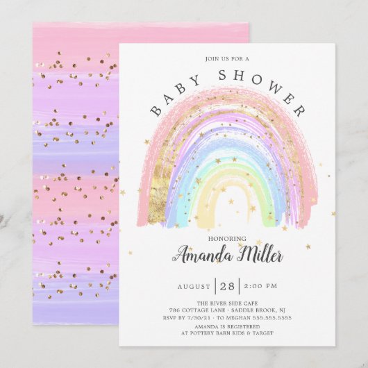 Modern Goud Roze Regenboog Baby shower Kaart (Voorkant / Achterkant)