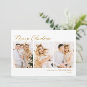 Modern Goud Script 3 Multi Photo Christmas Feestdagenkaart (Staand voorkant)