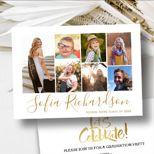 Modern Goud Script 7 Foto Minimalistisch Afstudere Kaart