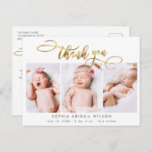 Modern Goud Script Baby Fotocollage Dank u Briefkaart (Voorkant / Achterkant)