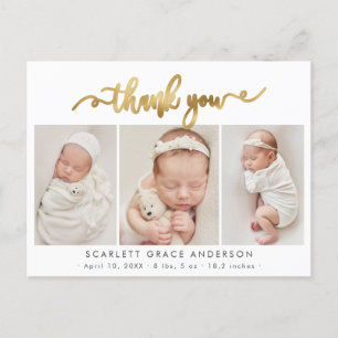 Modern Goud Script Baby Fotocollage Dank u Briefkaart