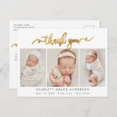 Modern Goud Script Baby Fotocollage Dank u Briefkaart (Voorkant / Achterkant)