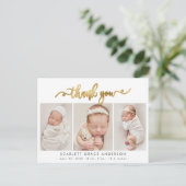 Modern Goud Script Baby Fotocollage Dank u Briefkaart (Staand voorkant)