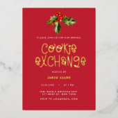 Modern Goud Script Cookie Exchange Kerstfeest Folie Feestdagenkaart (Voorkant)