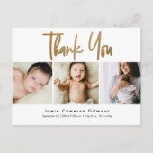 Modern Goud Script Custom 3 foto Baby Briefkaart (Voorkant)