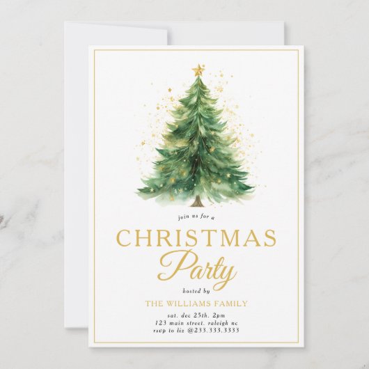 Modern Goud Script Kerstboom Party Kaart (Voorkant)