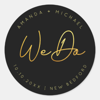 Modern Goud Script Minimalistische Bruiloft Ronde Sticker