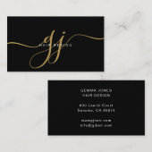 Modern Goud Script Monogram Initialen Haar Stylist Visitekaartje (Voorkant / Achterkant)