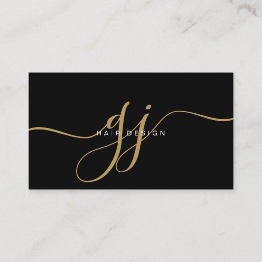 Modern Goud Script Monogram Initialen Haar Stylist Visitekaartje (Voorkant)