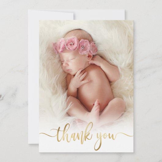 Modern Goud Script Newborn Baby Foto Dank u Bedankkaart (Voorkant)