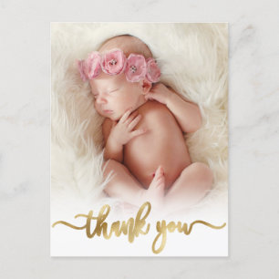 Modern Goud Script Newborn Baby Foto Dank u Briefkaart