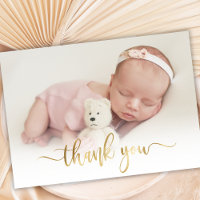 Modern Goud Script Newborn Baby Foto Dank u