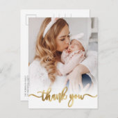 Modern Goud Script Newborn Baby Foto Dank u Briefkaart (Voorkant / Achterkant)