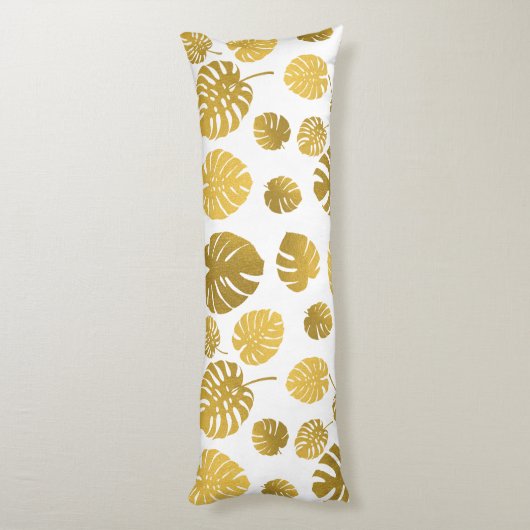 Modern goud tropisch blad patroon lichaamskussen (Achterkant (Verticaal))