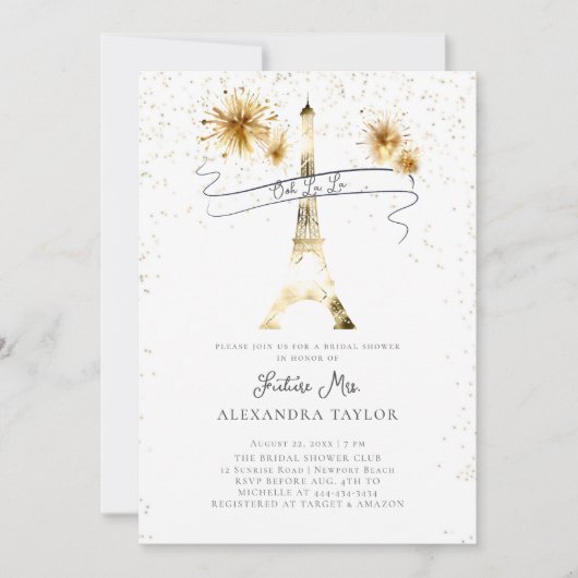 Modern Goud Vuurwerk Eiffel Paris Vrijgezellenfees Kaart (Voorkant)