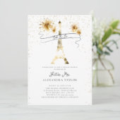 Modern Goud Vuurwerk Eiffel Paris Vrijgezellenfees Kaart (Staand voorkant)