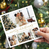 Modern Goud Wit 4 Foto Collage Kerstmis Feestdagenkaart