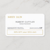 Modern goud wit kapper salon loyaliteit punch visitekaartje (Achterkant)