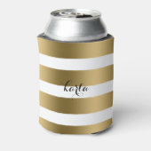 Modern Goud & Wit Streepjespatroon Monogram Blikjeskoeler (Blikje Achterkant)