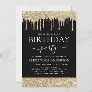 Modern Goud Zwart Glitter Any Age Verjaardag Kaart