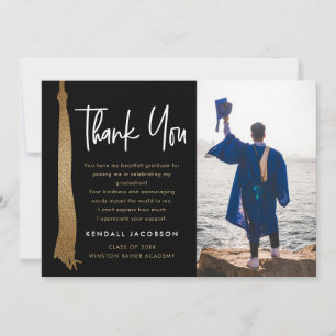 Modern Goud Zwart Graduation Cap Tassel Foto Bedankkaart