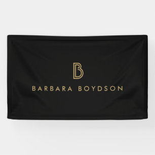  Modern Goud/Zwart Monogram Logo Spandoek