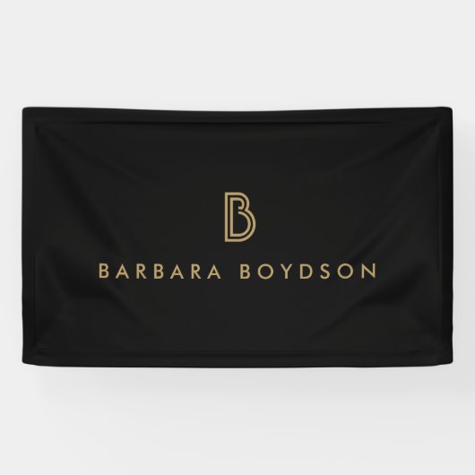  Modern Goud/Zwart Monogram Logo Spandoek (Horizontaal)
