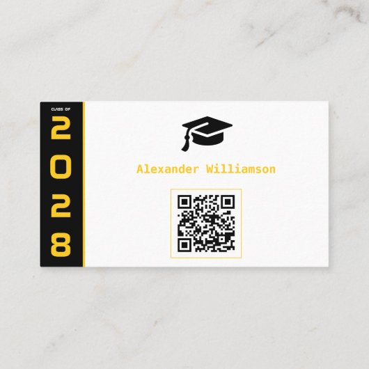 Modern Goud Zwart QR Code Afstuderen Naam Kaart Contactkaartje (Achterkant)