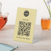 Modern Goud Zwart QR Code Restaurant Menu Logo Reclamebord Met Voetstuk (Insitu)