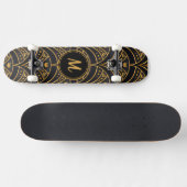 Modern Goud Zwart Stijlvol Elegant Monogram Custom Skateboard (Horizontaal)
