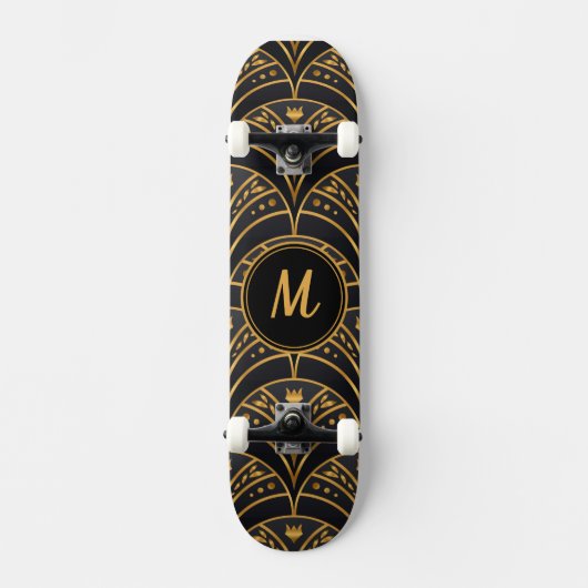 Modern Goud Zwart Stijlvol Elegant Monogram Custom Skateboard (Voorkant)