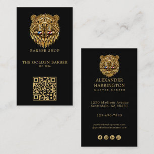 Modern Gouden Bever Kapperszaak Logo Qr Code Visitekaartje