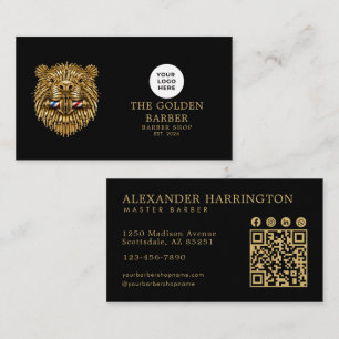 Modern Gouden Bever-logo Qr-code Kapperszaak Visitekaartje