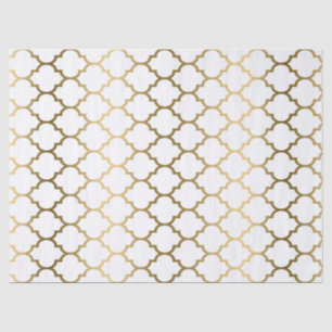Modern Gouden en Wit Patroon Quatrefoil Tissuepapier