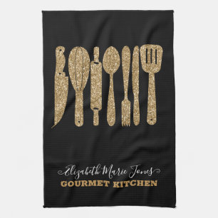 Modern Gouden Glitter Zwart Kookgerei Theedoek