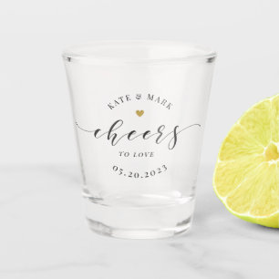 Modern Gouden Hart Proost op de Liefde Trouwdag Shot Glas