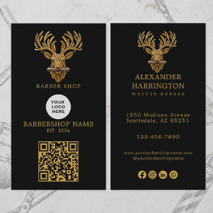 Modern Gouden Herten Barber Shop Paal Logo Qr Code Visitekaartje
