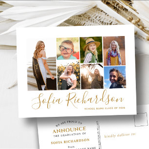 Modern Gouden Kalligrafie 7 Foto Eenvoudig Afstude Aankondigingskaart