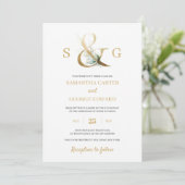 Modern gouden monogram initialen en groen bruiloft kaart (Staand voorkant)