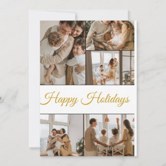 Modern Gouden Script 5 Foto Collage Prettig Kerstf Feestdagenkaart