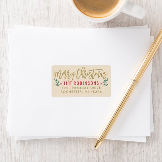 Modern Gouden Script Prettig Kerstmis Adres Etiket (Insitu)