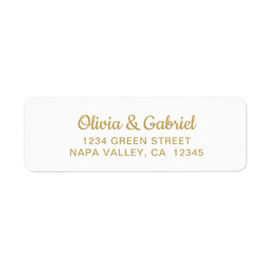 Modern gouden script. White Wedding Return-adres Etiket (Voorkant)