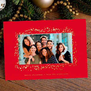 modern gouden verf rode kerstfoto lijst folie feestdagenkaart